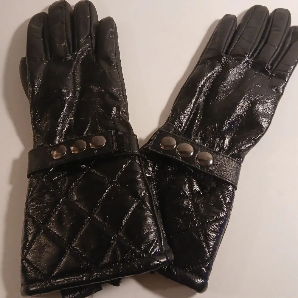Kenneth Cole N Y Women's Shiney Black Long Textured Studded Gloves
